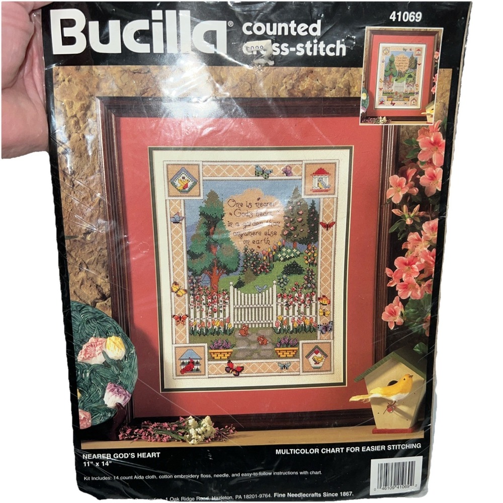 1995 Vintage Bucilla Counted Cross‎ Stitch Kit 41069 NEARER GOD'S HEART 11"x14"
